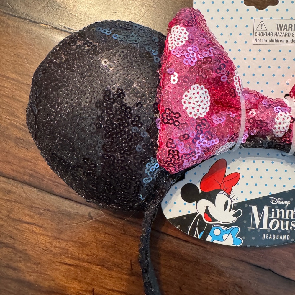 Disney Minnie Mouse Black and Pink Sequin Headband - Picture 2 of 4